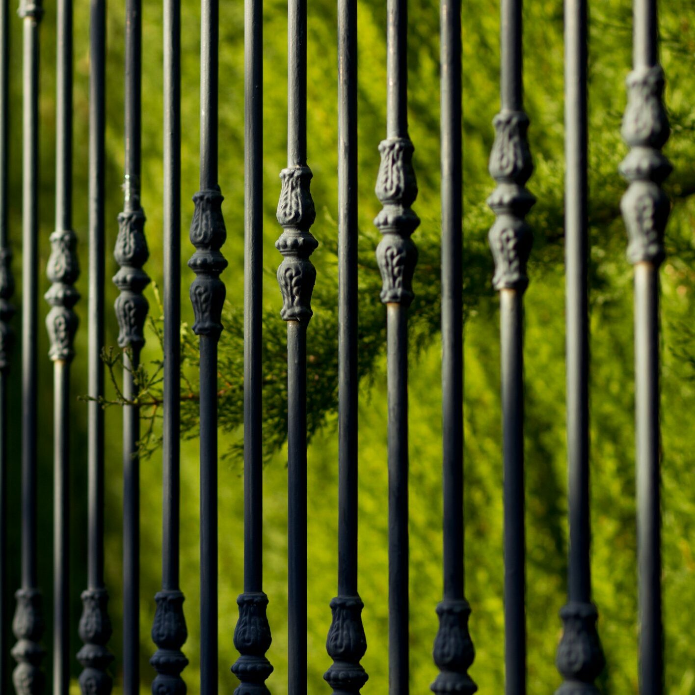 Closeup shot of a black aluminum fence